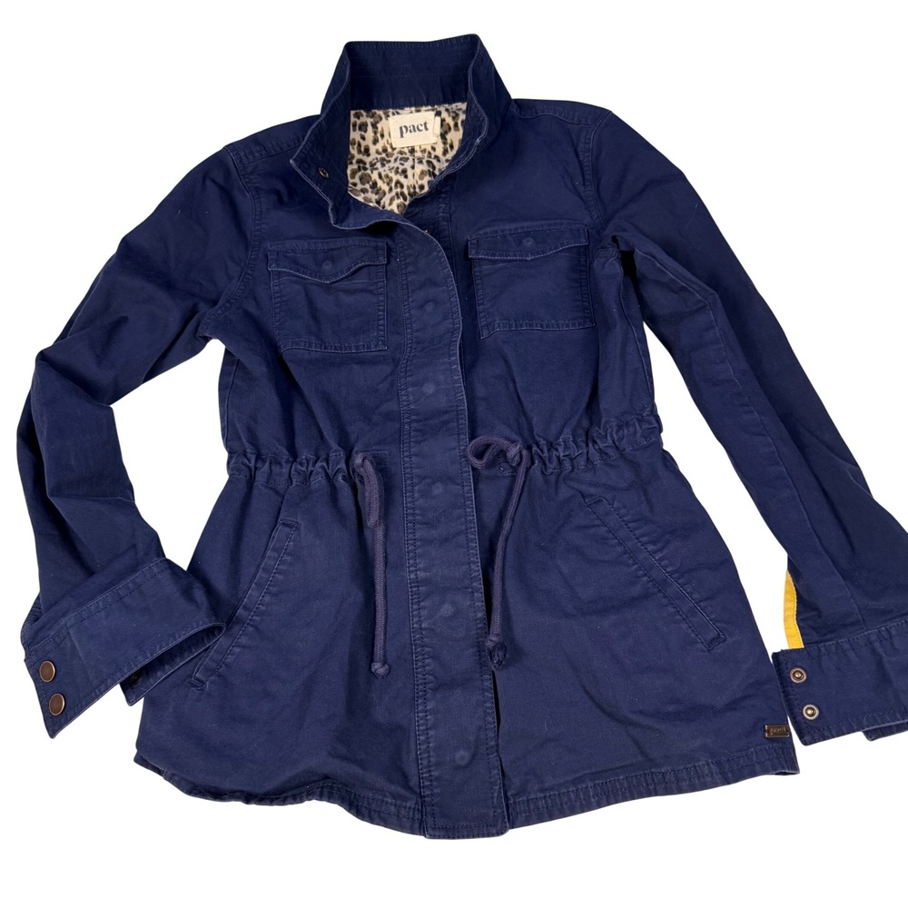 PACT Womens S Blue Utility Anorak Jacket Organic Cotton Cinch Waist Gorpcore